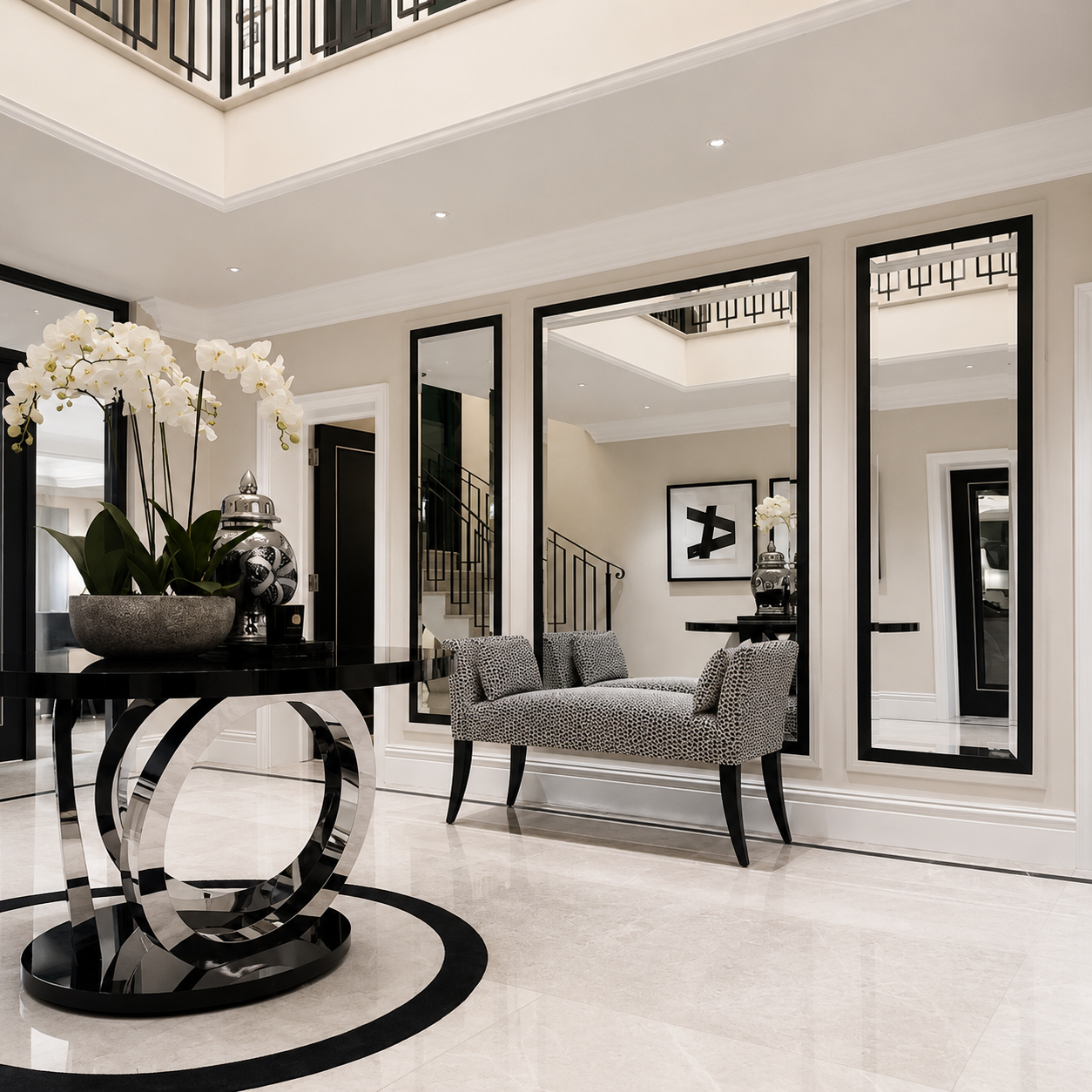 The Windsor Set of 3 Large Black Framed Mirrors