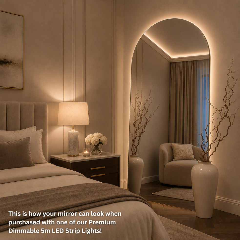 Frameless Arched Full Length Mirror (with optional stand)