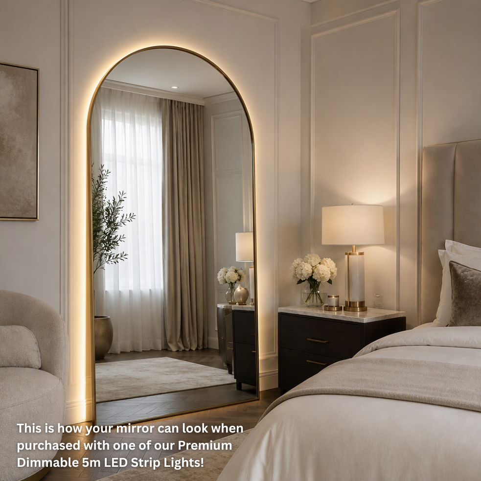 Gold Trim Arched Full Length Mirror (with optional stand)