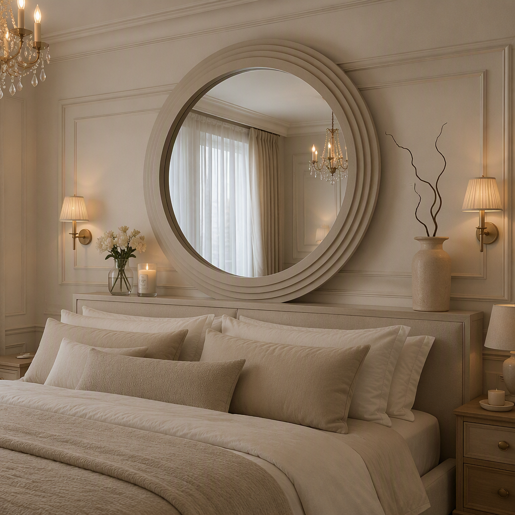 Marble Stepped Large Circular Wall Mirror
