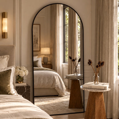 Black Trim Arched Full Length Mirror (with optional stand)