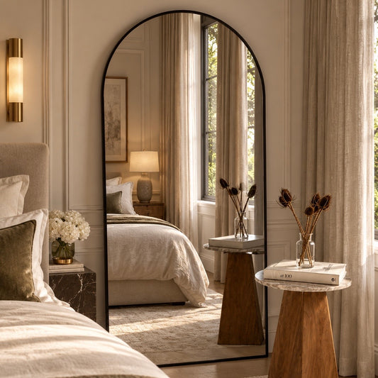 Black Trim Arched Full Length Mirror (with optional stand)