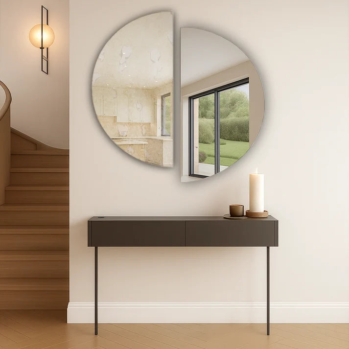 The Abstract Cut Circle 2 Panel Wall Mirror
