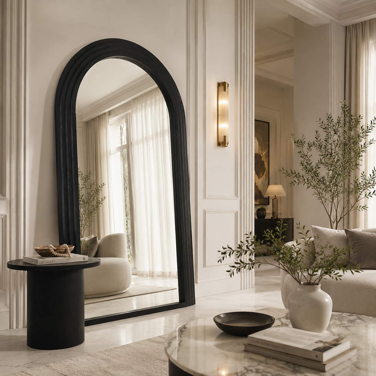 Black Stepped Arch Full Length Mirror