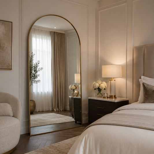 Gold Trim Arched Full Length Mirror (with optional stand)