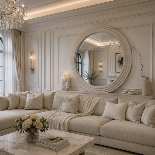 Marble Stepped Large Circular Wall Mirror