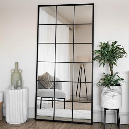 Clarence Large Black Trim Grid Mirror