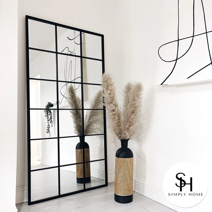 Clarence Large Black Trim Grid Mirror