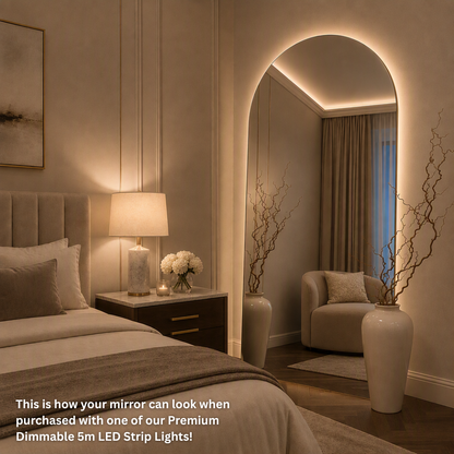 Frameless Arched Full Length Mirror (with optional stand)