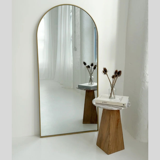 Gold Trim Arched Full Length Mirror (with optional stand)
