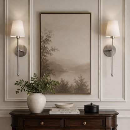 Pair of Silver Wireless Stick On Wall Lamps - Long Stem