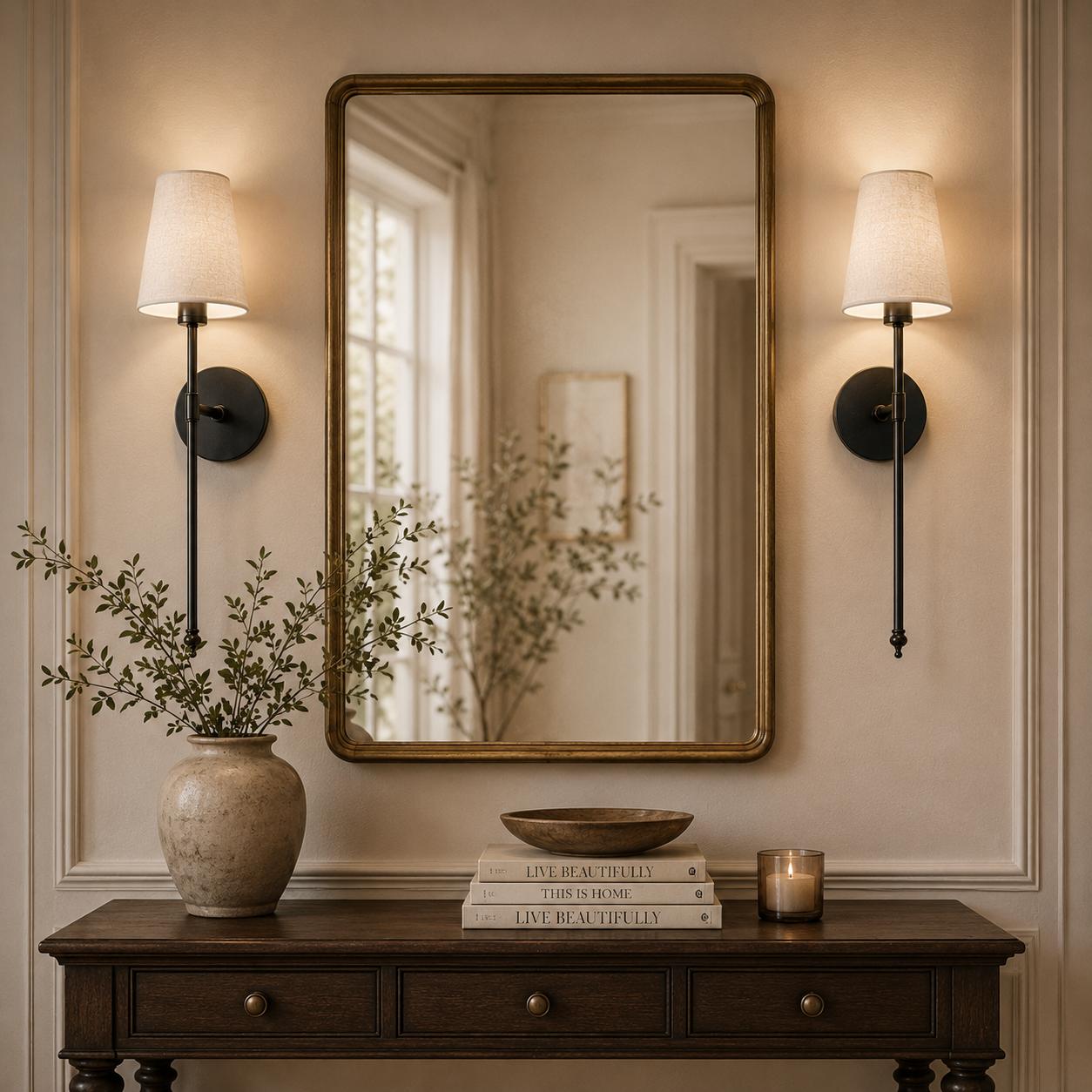 Pair of Black Wireless Stick On Wall Lamps - Long Stem