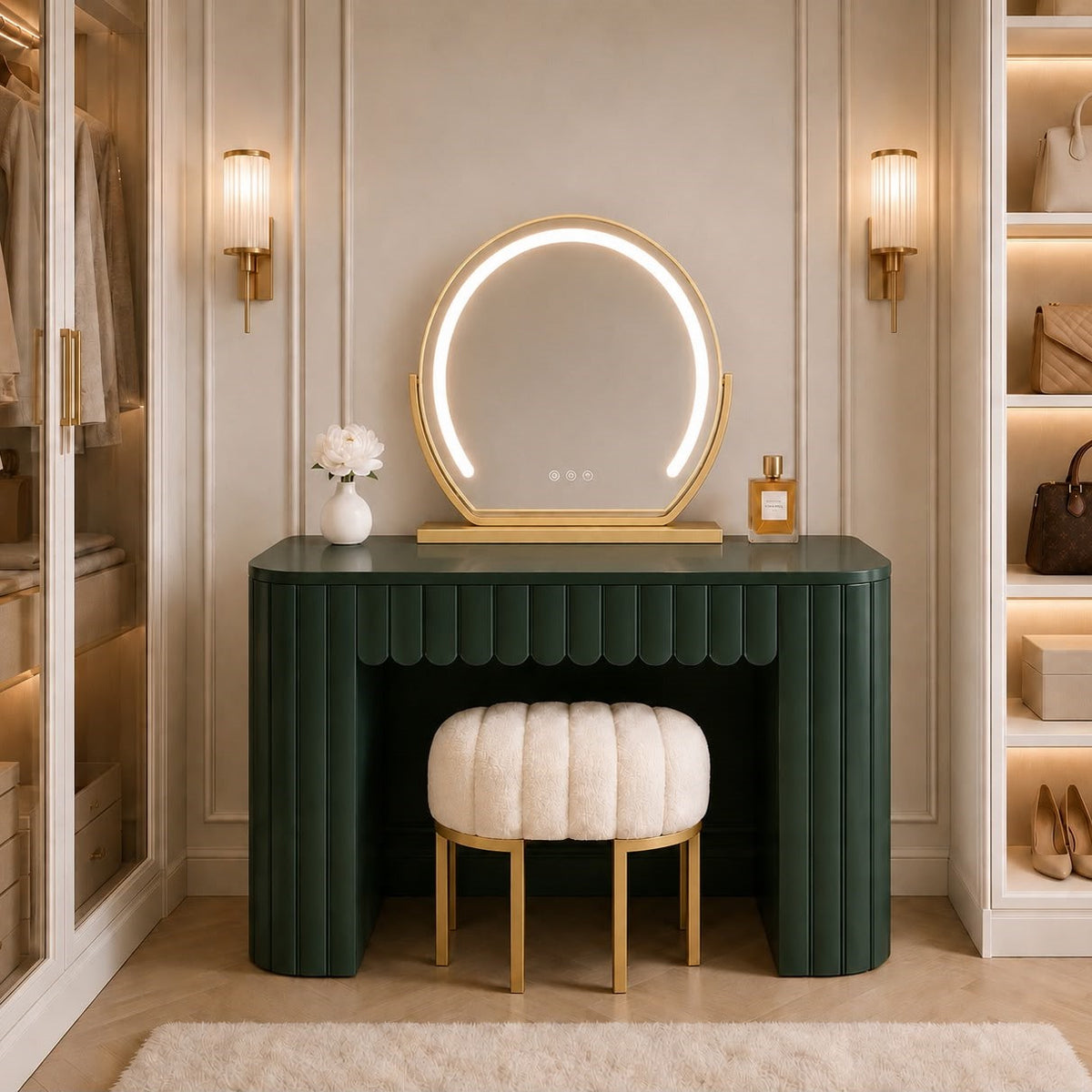 The Clara Dressing Table - Emerald Green (Stool & Mirror Set)
