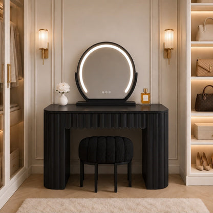 The Clara Dressing Table - Black (Stool & Mirror Set)