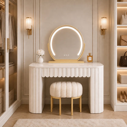 The Clara Dressing Table - White/Gold (Stool & Mirror Set)
