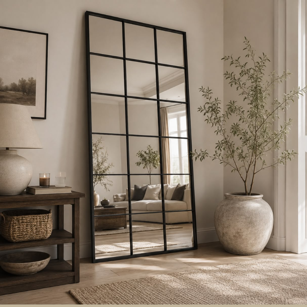 Clarence Large Black Trim Grid Mirror