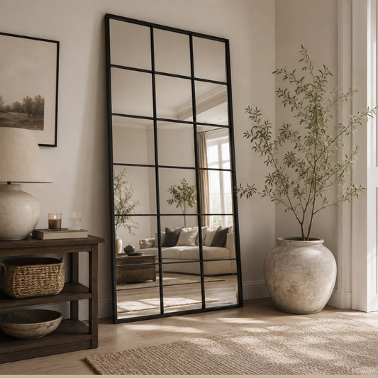 Clarence Large Black Trim Grid Mirror