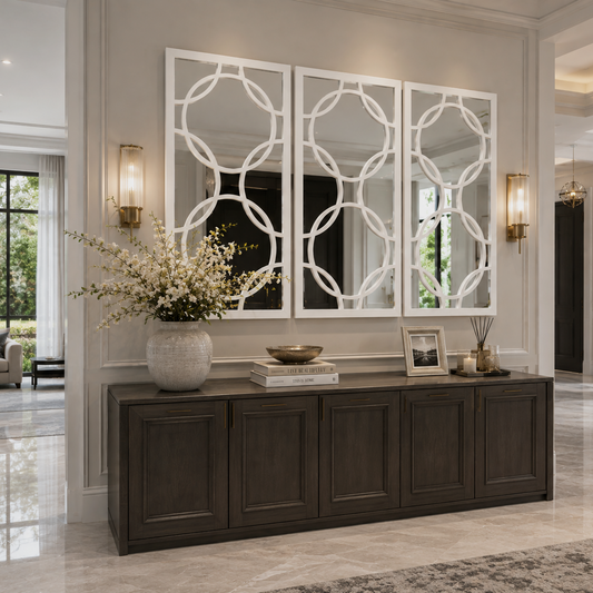 White Orion 3 Panel Set of Wall Mirrors