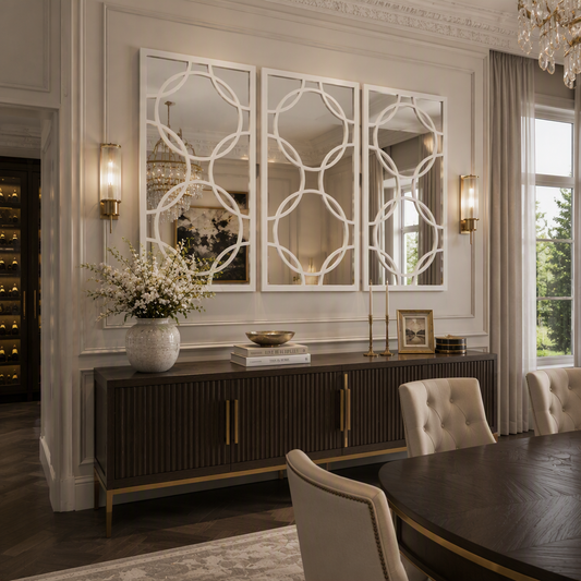 White Orion 3 Panel Set of Wall Mirrors