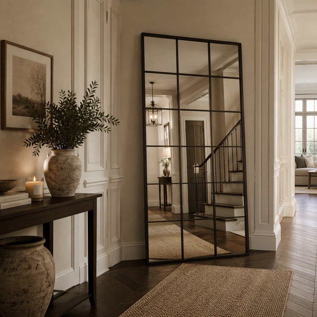 Clarence Large Black Trim Grid Mirror