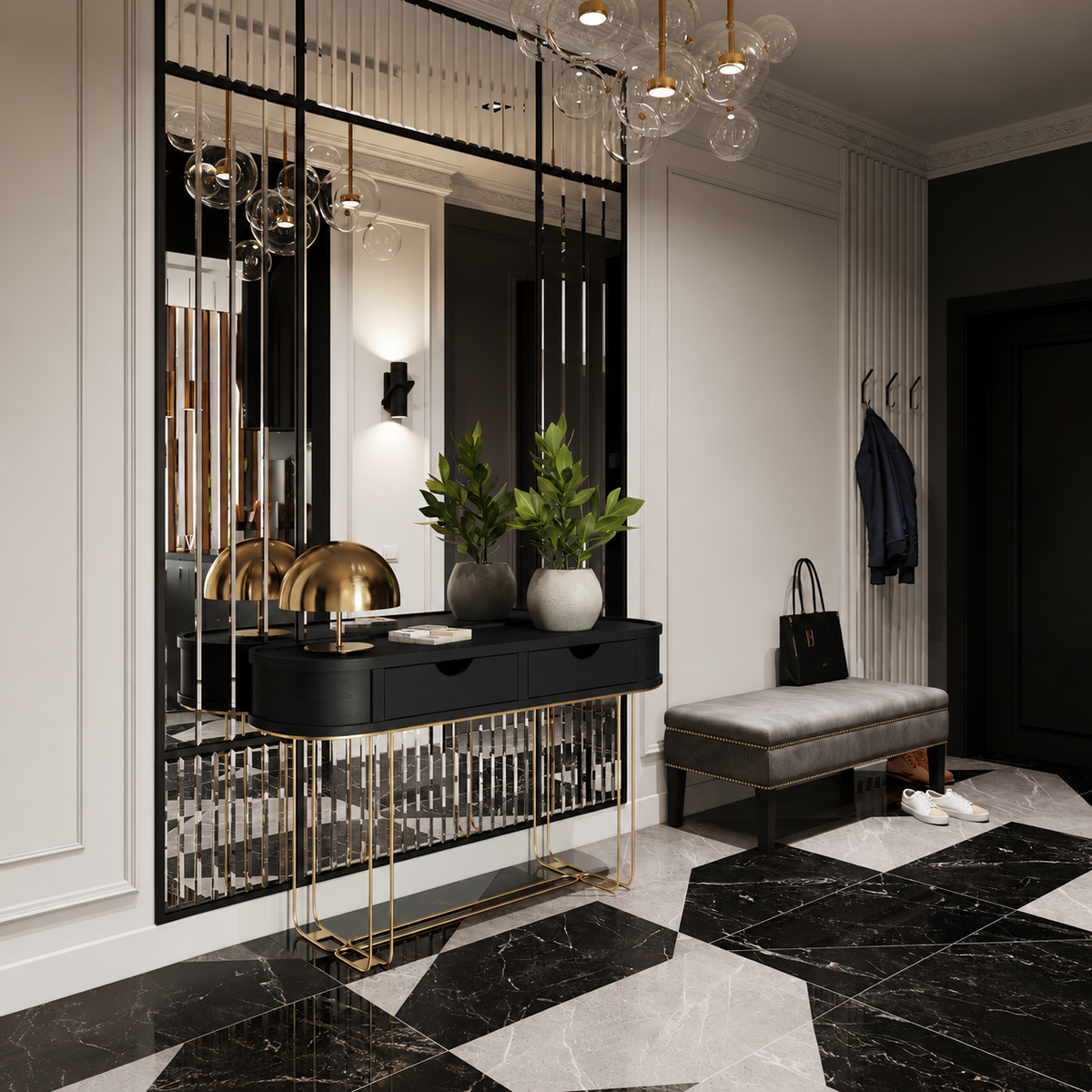 The Grandeur Large Black Framed Wall Mirror